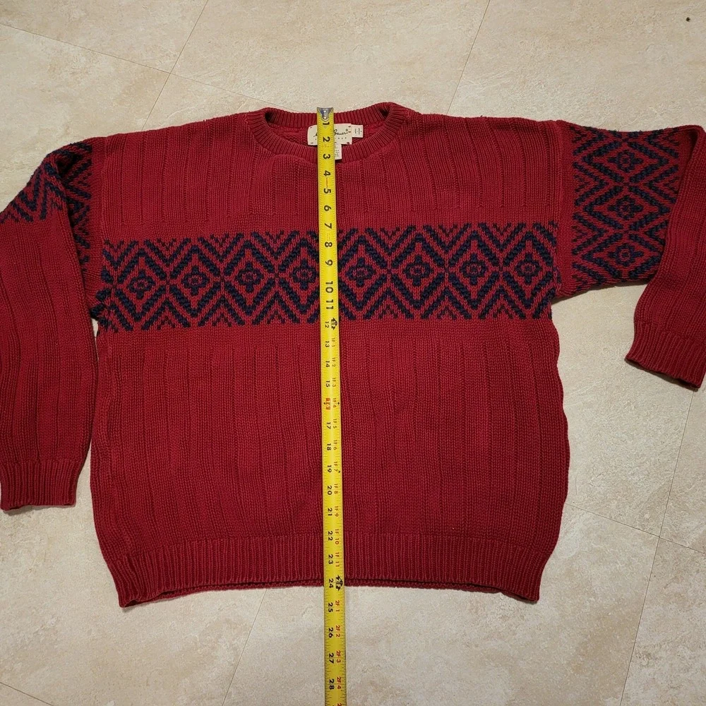 Vintage Eddie Bauer USA Made Red Knit Diamond Pattern Sweater Mens‎ Size L Large - Picture 3 of 7